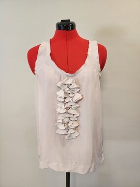Theory Light Pink Ruffle-Front 100% Silk Tank